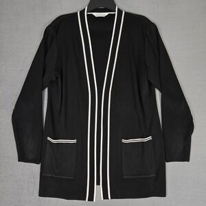 Exclusively Misook Cardigan Womens Long Black Acrylic Open Front Duster Jacket